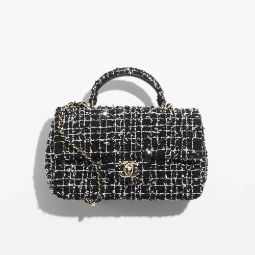 Chanel Mini Flap Bag With Top Handle Sequin Embroidered Tweed AS2431